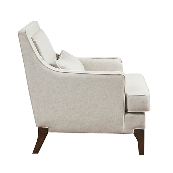 English Elm Arm chair Cream Upholstery with Ivory Welting, Solid Wood Frame, Birch Legs, Modern Comfort B03548897