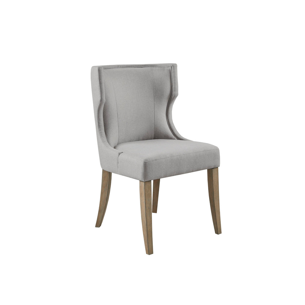 English Elm Upholstered Wingback Dining Chair with Piped Trim, Reclaimed Grey Solid Wood Legs, Foam Seat Comfort B03548773