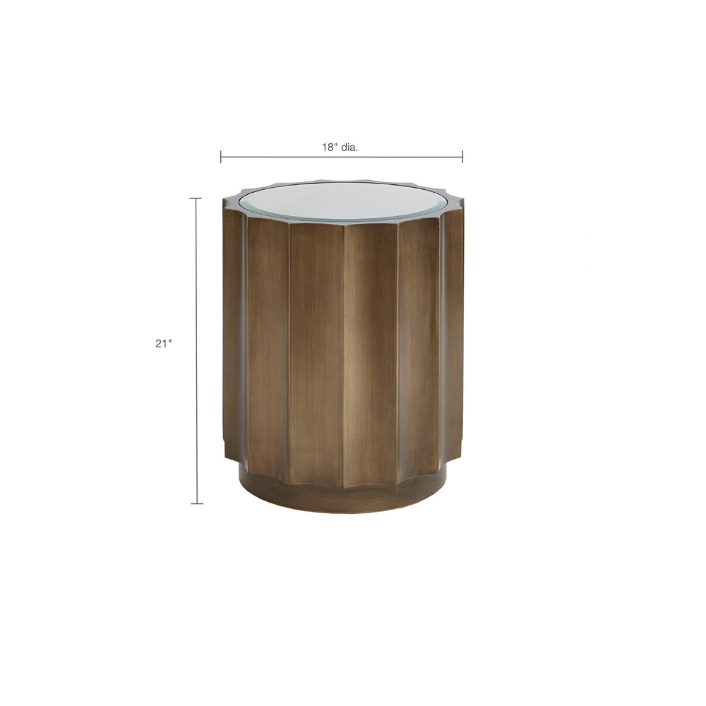English Elm Valentina Scalloped Round Accent Table with Tempered Glass Top, Bronze MDF Finish, Chic Living Room Accent B03548823