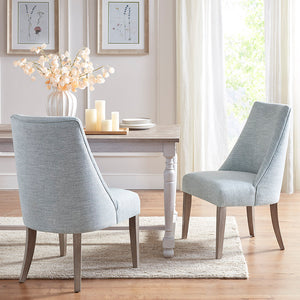 English Elm Upholstered Martha Stewart Winfield dining chair set of 2 — farmhouse reclaimed wood legs, plush foam seats Light Blue 25.75 L x 32.75 W x 27.63 H B03548992