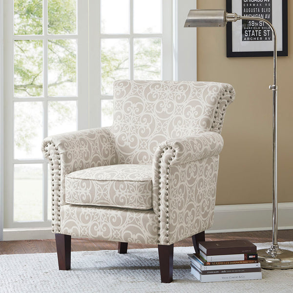 English Elm Brooke Espresso Tight Back Club Chair with Bronze Nailhead, Solid Wood Frame, Plush Foam Cushion B03548564
