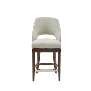 English Elm Counter Stool Jillian Cream Upholstered Swivel Seat with Dark Wood Legs, Silver Kick Plate Accent B03549037