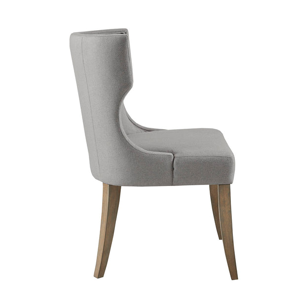 English Elm Upholstered Wingback Dining Chair with Piped Trim, Reclaimed Grey Solid Wood Legs, Foam Seat Comfort B03548773