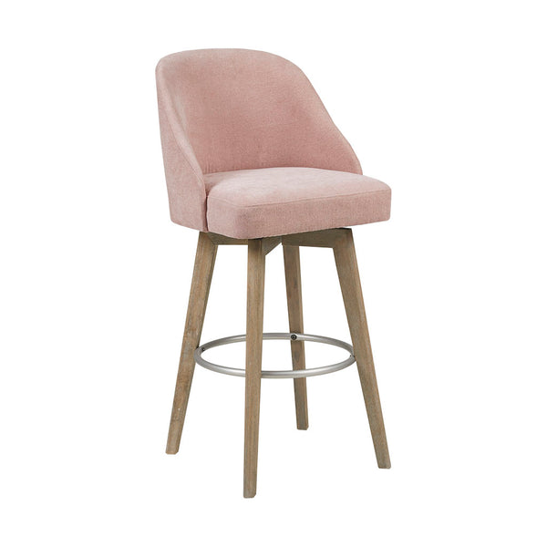 English Elm Counter Stool Pearce Swivel Barrel Seat with Reclaimed Gray Wood Legs and Matte Silver Footrest Pink 25.25 L x 25.25 W x 20 H B03548732