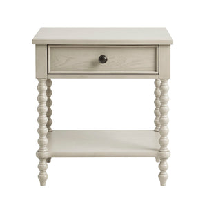 English Elm Nightstand Beckett Antique Cream Whitewash Farmhouse Accent Table with Drawer & Lower Shelf, Solid Wood B03548941