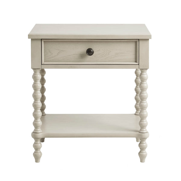 English Elm Nightstand Beckett Antique Cream Whitewash Farmhouse Accent Table with Drawer & Lower Shelf, Solid Wood B03548941