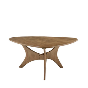 English Elm Triangle Blaze Wood Coffee Table - Mid-Century Modern Elm Finish, Solid Cross Base Accent Table Light Brown 31 L x 45 W x 7 H B03548448