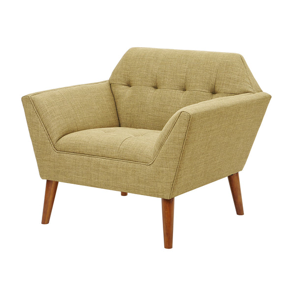 English Elm Lounge Chair with Mid-Century Button Tufting, Textured Upholstery & Pecan Tapered Wood Legs, Plush Comfort Pale Green 30.31 L x 37.8 W x 24.02 H B03548494