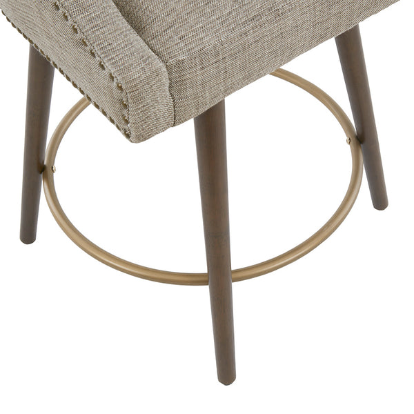 English Elm Swivel Madison Park Mateo Counter Stool with Beige Tweed Upholstery, Walnut Legs & Antique Bronze Nailhead B03548713