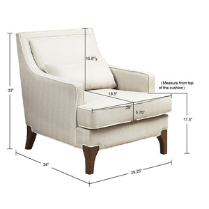 English Elm Arm chair Cream Upholstery with Ivory Welting, Solid Wood Frame, Birch Legs, Modern Comfort B03548897