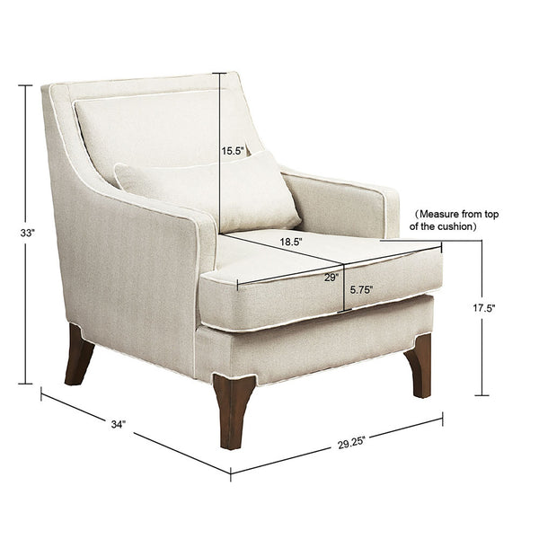 English Elm Arm chair Cream Upholstery with Ivory Welting, Solid Wood Frame, Birch Legs, Modern Comfort B03548897