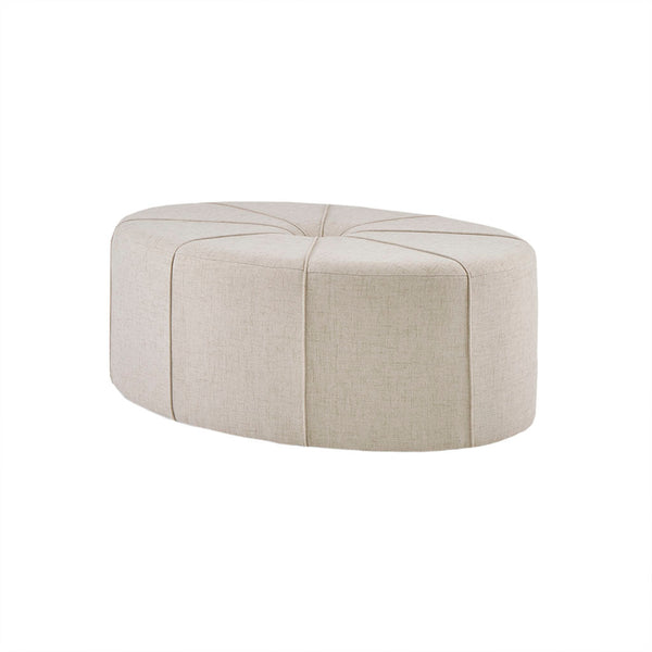 English Elm 48" Ferris Oversized Oval Ottoman in Charcoal Flannel Polyester with Button Tufting and Welting Cream 33 L x 49 W x 18.7 H B03548609
