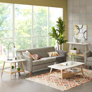 English Elm End Madison Park Parker End Table Mid-Century Two-Tone Solid Wood Frame Off-White Top with Shelf B03548837