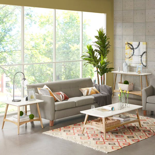 English Elm End Madison Park Parker End Table Mid-Century Two-Tone Solid Wood Frame Off-White Top with Shelf B03548837
