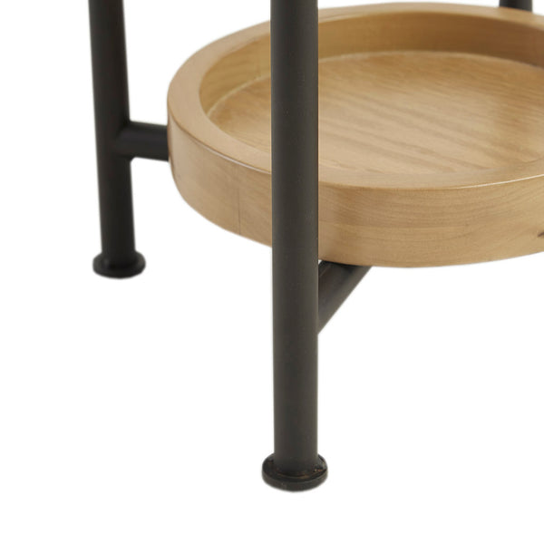 English Elm End Table Madison Park Beaumont Oval White Top with Black Metal Legs, Lower Natural Shelf, 20" Tall Modern Design B03548840