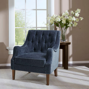 English Elm Button Tufted Accent Chair Madison Park Qwen - Vintage Button-Tufted Upholstery, Removable Cushion, Dark Wood Legs B03548585