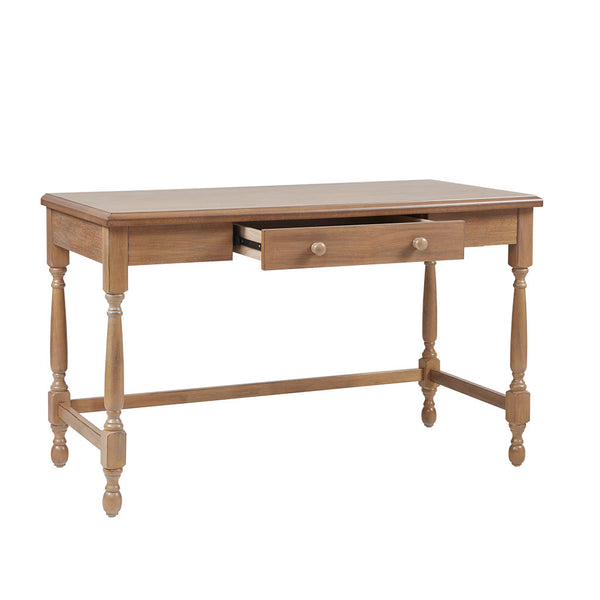 English Elm Solid Wood Tabitha Desk with Reclaimed Natural Finish, Turned Legs, Single Drawer & Metal Glides B03549013