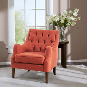 English Elm Button Tufted Accent Chair Madison Park Qwen Vintage Spice Upholstered Serpentine Arms, Espresso Legs | Stylish Comfort B03548571