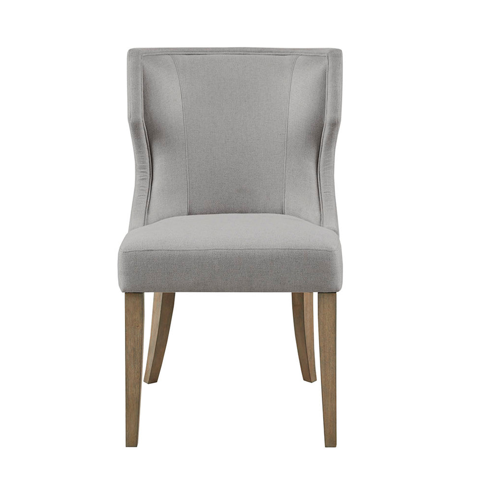 English Elm Upholstered Wingback Dining Chair with Piped Trim, Reclaimed Grey Solid Wood Legs, Foam Seat Comfort B03548773