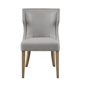 English Elm Upholstered Wingback Dining Chair with Piped Trim, Reclaimed Grey Solid Wood Legs, Foam Seat Comfort B03548773