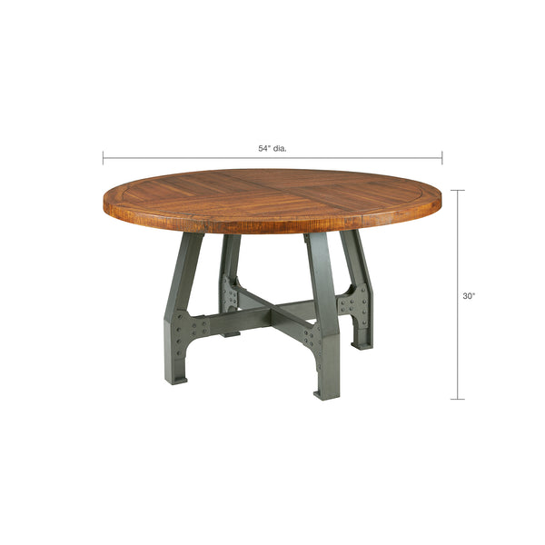 English Elm Lancaster Round 54" Dining/Gathering Table - Solid Acacia Wood Top, Amber & Graphite Industrial Charm B03548454