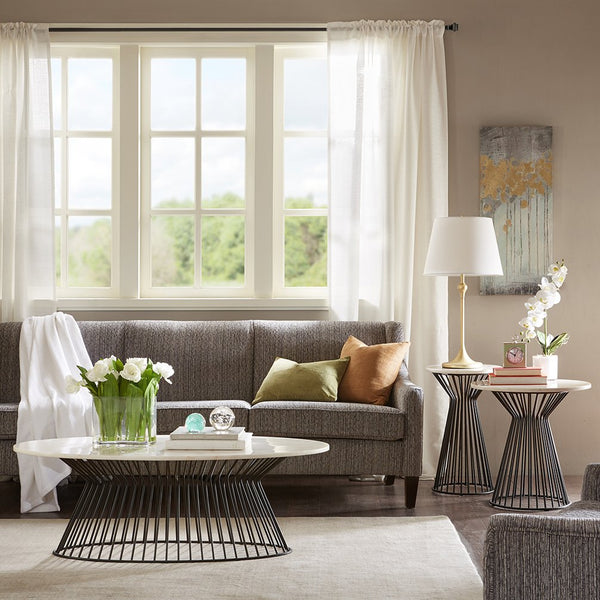 English Elm Marbury Contemporary Marble Coffee Table with Matte Black Metal Frame — Sleek Modern Centerpiece for Living Rooms White+Black 28.5 L x 53.5 W x 5.5 H B035S00024