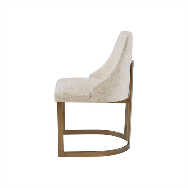 English Elm 21'' Modern Parsons Dining Chairs Set of 2 in Cream Polyester Upholstery with Antique Gold Metal Legs, Comfortable Foam Seats and Sleek Contemporary Design B03548769