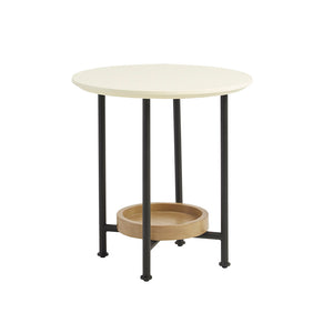 English Elm End Table Madison Park Beaumont Oval White Top with Black Metal Legs, Lower Natural Shelf, 20" Tall Modern Design B03548840
