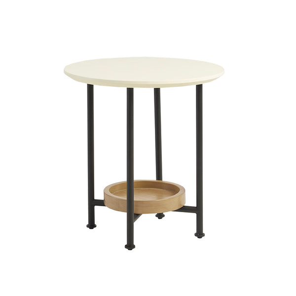 English Elm End Table Madison Park Beaumont Oval White Top with Black Metal Legs, Lower Natural Shelf, 20" Tall Modern Design B03548840