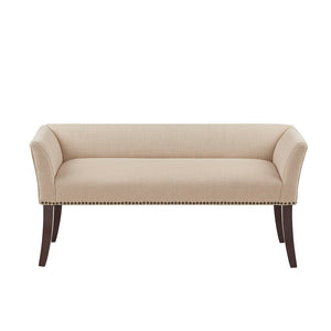 English Elm Accent Welburn Upholstered Bench with Nailhead Trim and Light Wood Legs — Chic Entryway Seat, 49.5"W Tan 20.5 L x 50.5 W x 12.75 H B03548745