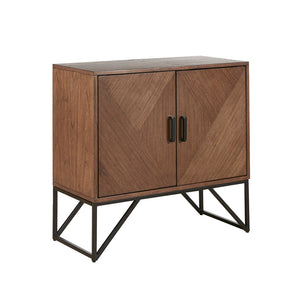 English Elm Accent Cabinet Krista Brown Walnut Wood Accent Cabinet with Matte Black Metal Base, Magnetic Doors & Shelf Storage B03548476