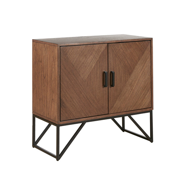 English Elm Accent Cabinet Krista Brown Walnut Wood Accent Cabinet with Matte Black Metal Base, Magnetic Doors & Shelf Storage B03548476