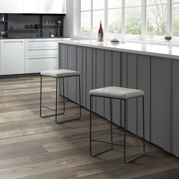 English Elm Hastings Counter Stool - Heathered Grey Faux Linen Seat, Matte Black Metal Base, Modern Slim Design B03548977