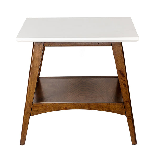 English Elm End Table with Open Shelf Two Tone White Pecan Rubberwood for Modern Living Rooms B03548807