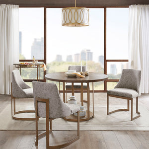 English Elm Bryce Grey Upholstered Dining Chairs Set of 2 with Antique Gold Metal Legs, Modern Chic Comfort B03548772