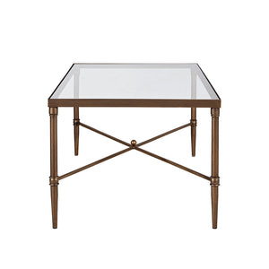 English Elm Rectangle Coffee Table — Bronze Metal Frame & 5mm Tempered Glass Top, Modern Centerpiece, 44"x24" B03548926