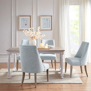 English Elm Upholstered Martha Stewart Winfield dining chair set of 2 — farmhouse reclaimed wood legs, plush foam seats Light Blue 25.75 L x 32.75 W x 27.63 H B03548992