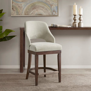 English Elm Counter Stool Jillian Cream Upholstered Swivel Seat with Dark Wood Legs, Silver Kick Plate Accent B03549037