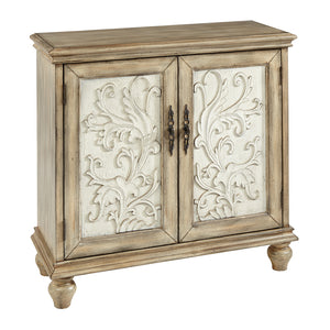 English Elm 2-Door Cabinet Madison Park Driscoll Cream Floral Accent Chest with Natural Wood Frame, Rustic Storage Enduring Elegance and One Shelf B03548862