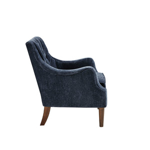 English Elm Button Tufted Accent Chair Madison Park Qwen - Vintage Button-Tufted Upholstery, Removable Cushion, Dark Wood Legs B03548585