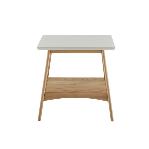 English Elm End Madison Park Parker End Table Mid-Century Two-Tone Solid Wood Frame Off-White Top with Shelf B03548837