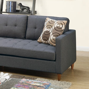 English Elm Blue 2-Piece Reversible Sectional Sofa in Blue Grey Linen-Like Polyfiber with Tufted Back, Pillows, Modular Design and Pegged Legs B01149144