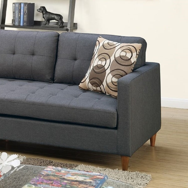 English Elm Blue 2-Piece Reversible Sectional Sofa in Blue Grey Linen-Like Polyfiber with Tufted Back, Pillows, Modular Design and Pegged Legs B01149144