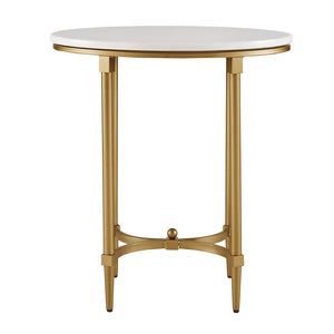 English Elm Bordeaux Round Marble Top End Table with Gold Metal Legs — Elegant Traditional Accent for Living Room White+Gold 16.89 L x 24.25 W x 6.5 H B03548928