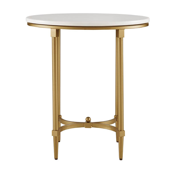 English Elm Bordeaux Round Marble Top End Table with Gold Metal Legs — Elegant Traditional Accent for Living Room White+Gold 16.89 L x 24.25 W x 6.5 H B03548928