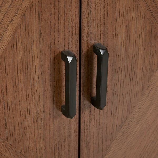 English Elm Accent Cabinet Krista Brown Walnut Wood Accent Cabinet with Matte Black Metal Base, Magnetic Doors & Shelf Storage B03548476