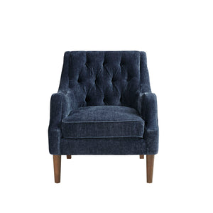 English Elm Button Tufted Accent Chair Madison Park Qwen - Vintage Button-Tufted Upholstery, Removable Cushion, Dark Wood Legs B03548585