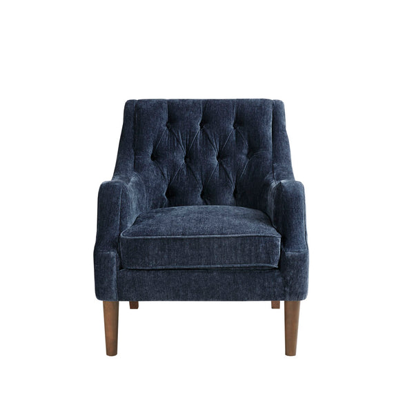 English Elm Button Tufted Accent Chair Madison Park Qwen - Vintage Button-Tufted Upholstery, Removable Cushion, Dark Wood Legs B03548585