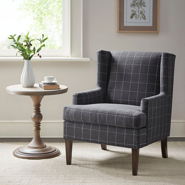 English Elm Decker Solid Wood Accent Chair with Dark Coffee Finish, 6" Foam Cushion, Upholstered Comfort B03548950