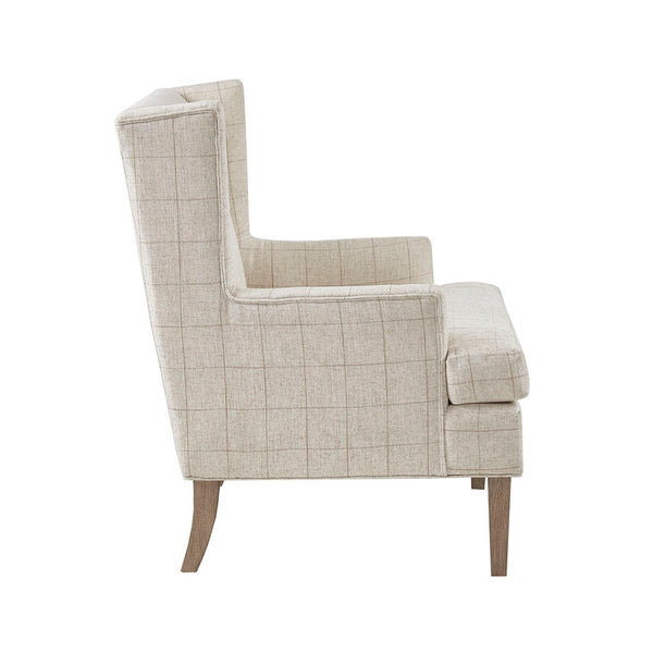 English Elm Decker Solid Wood Accent Chair with I&I Wheat Finish, Linen-Blend Upholstery, Foam Seat Cushion B03548946